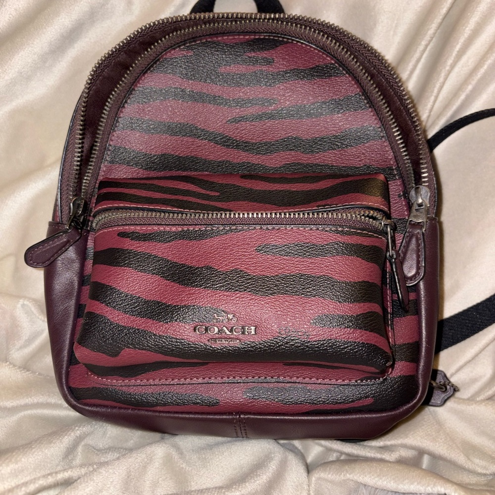 Coach Zebra Stripe Backpack in Burgundy and Black